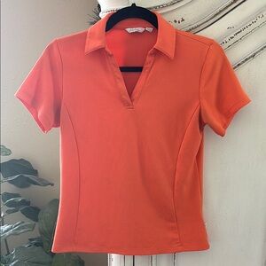 Lady Hagen Essentials Fitted Polo Shirt Womens Size S Orange Short Sleeve V-Neck